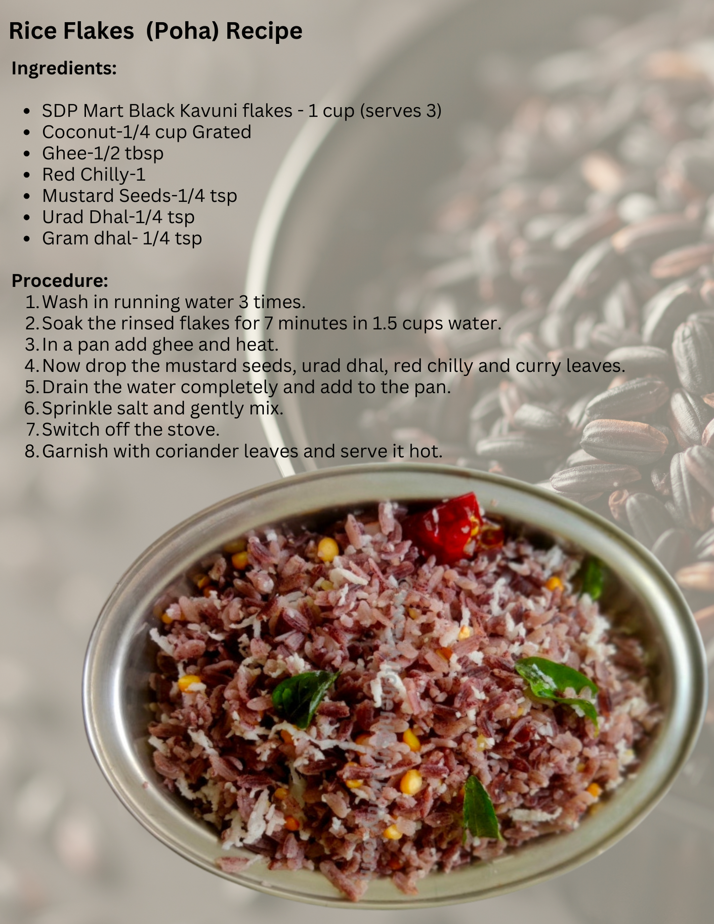 SDPMart Premium Black Kavuni Rice Flakes( Poha) 1 LB