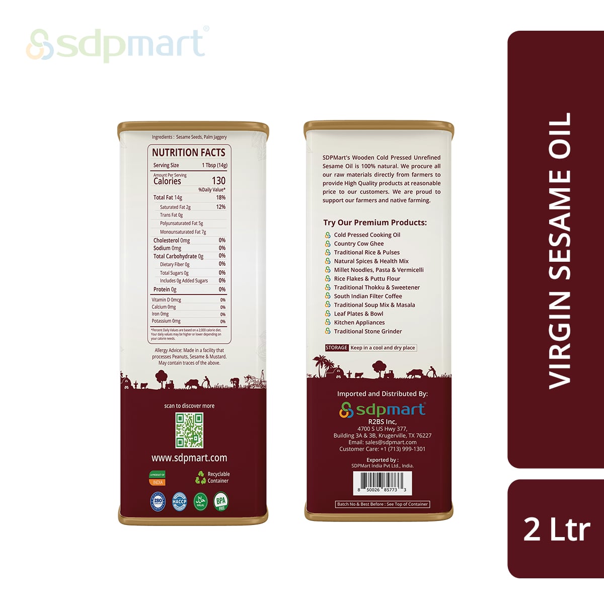 SDPMart Virgin Sesame Oil - 2 Ltr - SDPMart