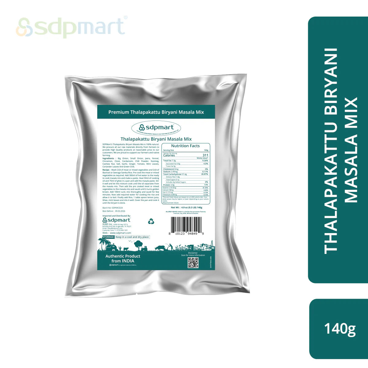 SDP Mart Thalapakatti Biryani Masala Mix for 2LB Meat