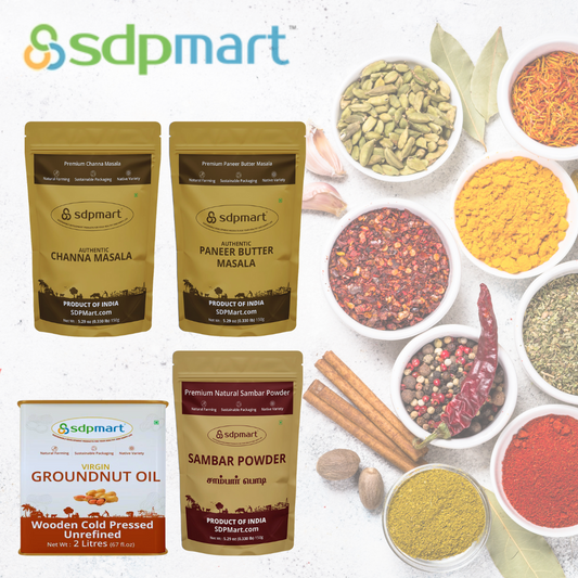 Veg Spices Combo -  Sambar Powder, Paneer Butter Masala, Channa Masala Powder, Groundnut Oil 2L
